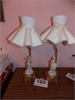 Pair of boudoir lamps, 19 1/2" tall, with lady