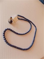 Lapis Lazuli 22" bead necklace - marked gold ring