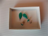 Pair of green earrings, marked, emerald? Jade?