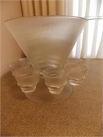 Mid century fine ribbed punch bowl and 17 cups