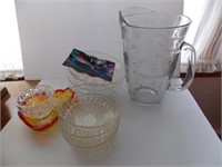 Pressed glass floral pitcher - dishes - art glass