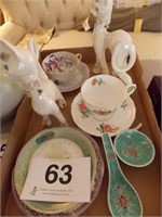 Pretty tea cup/saucers - plates - cats (damaged)