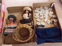 Folk Art dolls - small basket - rosettas