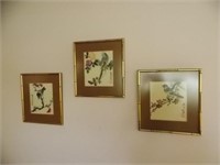 Three Chinese bird prints, 12" x 13"