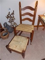 Sewing rocker w/woven seat - footstool