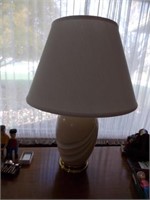 Lamp, cream ceramic base - white fabric shade,