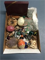 Lot of Unique Rock, Marbles, Carved Stones, Shell