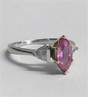 MARQUIS SHAPED PINK SAPPHIRE W/  2 TRILLON CUT