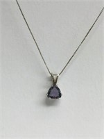 TANZANITE PENDANT SET IN 14K WHITE GOLD W/ CHAIN