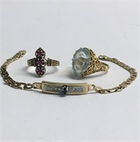 3 PCS. JEWELRY INC. TRIPLE RUBY RING, ID BRACELET