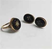 SEED PEARL & ONYX RING AND EARRINGS