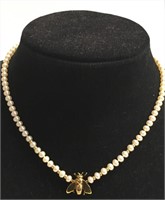 16" STRAND OF PEARLS W/ GOLD BEE CHARM