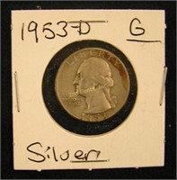 1953 Silver Quarter-D Mint Good
