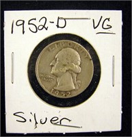 1952 Silver Quarter-D Mint Very Good