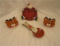 Hand Painted Santa & Reindeer Dishes