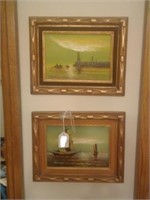 Pair Oil Seascapes on Panel Signed Nancy