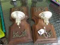 Pair Wall Sconce Candle Holder Wood/Metal