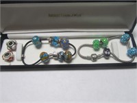 2 Pandora Style Bracelets w/Beads & Stones
