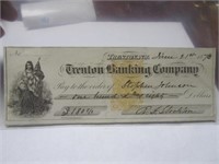 1870 Trenton Bank Check Signed by R.S.
