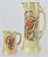 Indian Chief Roseville Pottery Pitcher & Mug