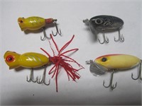 4 Fish Lures-Hula Popper, Japan Popper, Fred