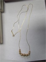 14K Gold Chain w/9 Beads-1.6g-Chain Marked &