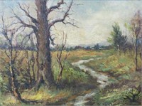 OIL ON BOARD PAINTING OF A SMALL PATH SIGNED PLATT