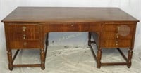 Vintage Large Oak Wood Executive Desk 6' X 3