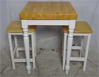 24" Butcher Block Wood Table & 2 Matching Stools
