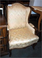 Vintage Floral Fabric Queen Anne Wing Back Chair