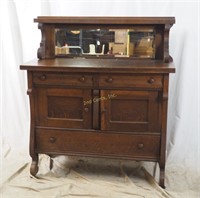 Antique Tiger Stripe Oak Mirrored Sideboard