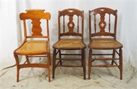 3 Vintage Cane Bottom Chairs Lot