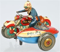 JAPAN Tin Windup POLICE MOTORCYCLE w/ SIDECAR