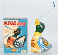 JAPAN Tin Windup PLAYING DUCK & BUTTERFLY w/ BOX