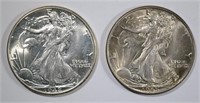 1942 & 1945 WALKING LIBERTY HALF DOLLARS, GEM BU