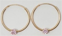10K Gold Pink Cubic Zirconia Hoop Earrings