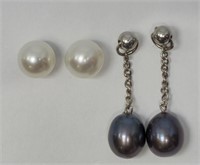 2 Sets  Sterling Silver Freshwater Pearl Earrings