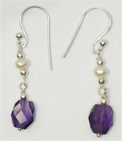 Sterling Silver Amethyst & Pearl Earrings