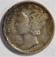 1921 MERCURY DIME XF ORIGINAL, KEY COIN