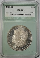 1883-O MORGAN DOLLAR, NTC CH BU DMPL OBVERSE