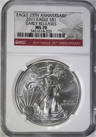2011 25th ANNIVERSARY  SILVER EAGLE, NGC MS-70