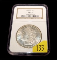 1885-O Morgan dollar, NGC slab certified MS-64