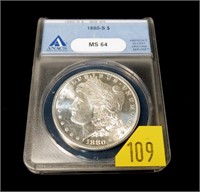 1880-S Morgan dollar, ANACS slab certified MS-64