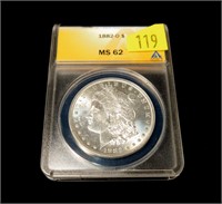 1882-O Morgan dollar, ANACS slab certified MS-62