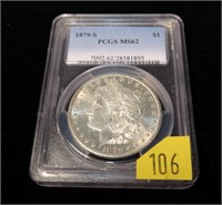 1879-S Morgan dollar, PCGS slab certified MS-62