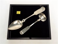 Lot, coin silver serving spoon and ladle