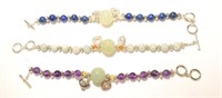 Sterling silver bead bracelets: jade, lapis and
