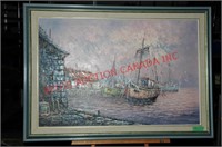 OIL ON CANVAS "FISHING BOATS AT DOCK"*