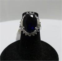 STERLING AND BLUE SAPPHIRE SZ 5 RING