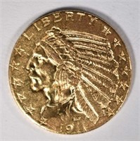 1911 GOLD $5 INDIAN CH BU+